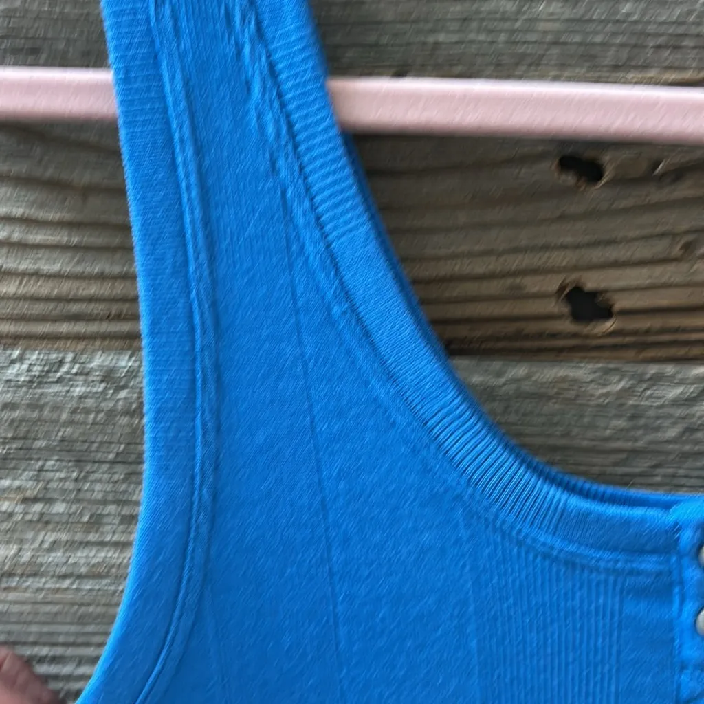 Goldie 100% Cotton Rib Henley Royal Blue Tank Mini Dress Size Small NWT - Image 3