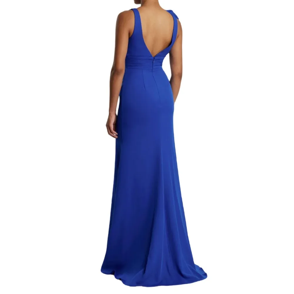 Mac Duggal Dark Blue Sleeveless V Neck Bow Detail Mermaid Gown 49454 Sz 6 - Image 5