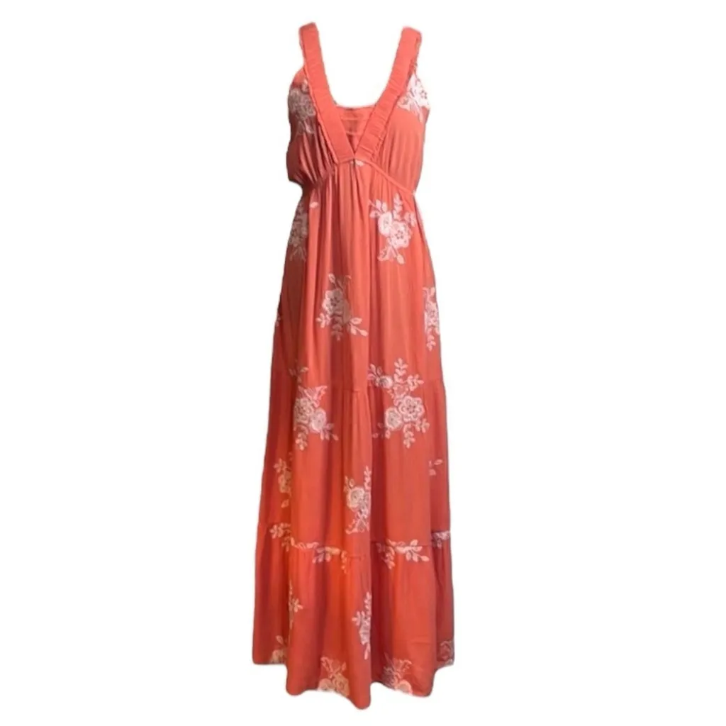 Coral Embroidered Maxi Dress Women's Size Medium V - Image 2