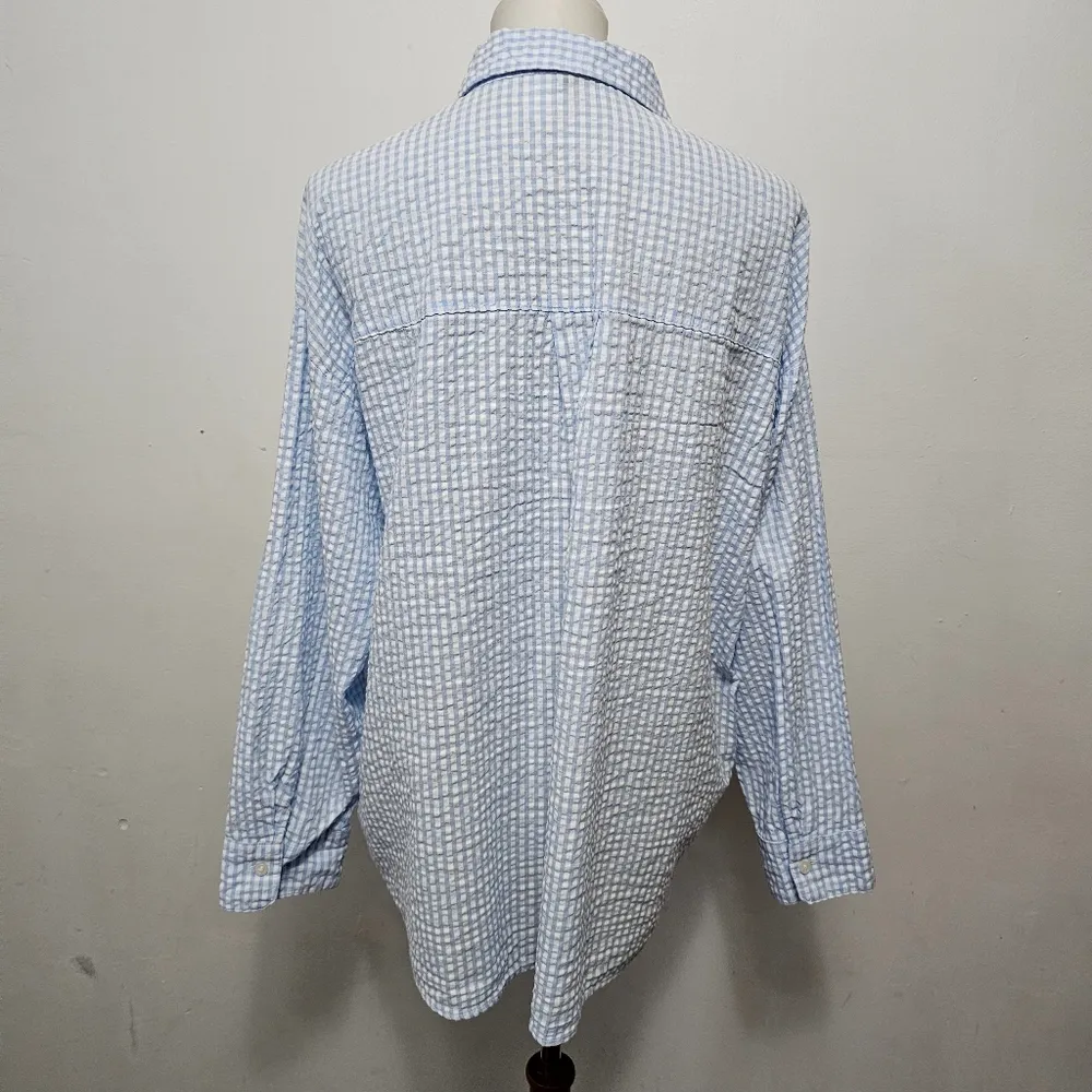 Divided X H&M Blue & White Gingham Seersucker Oversized Button Down Size Large - Image 4