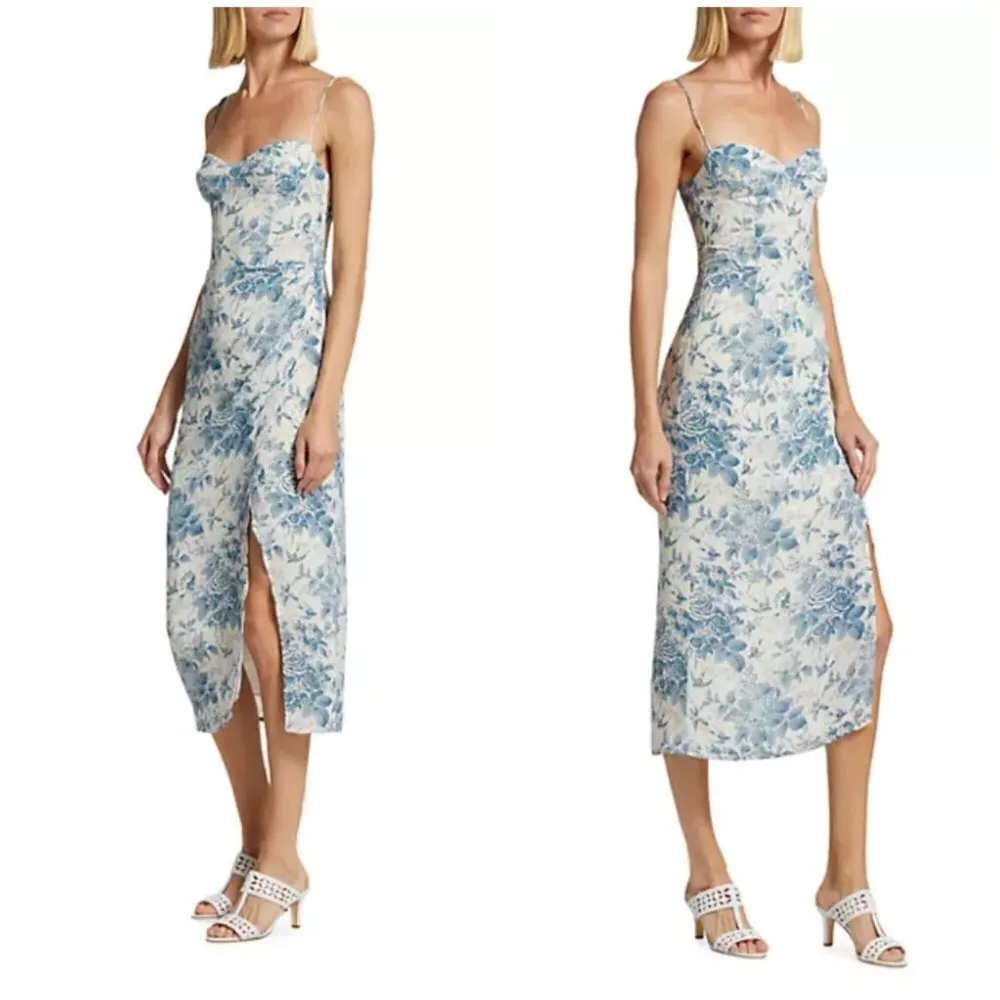 💕REFORMATION💕 Kourtney Dress ~ Pompadour Blue Floral Bird Print 4 NWT - Image 6