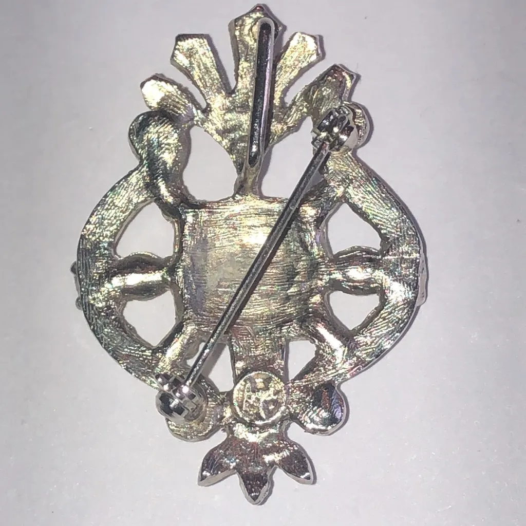 Angel Brand Elegant Vintage Blue and Silver Tone CZ Rhinestone Brooch - Image 4