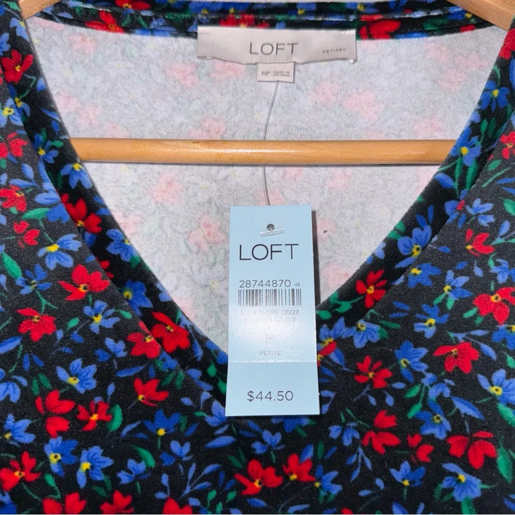 Loft Velvet Blouse Shirt‎ Top V Neck Short Sleeve Romantic Floral Velour CP0166 - Image 3