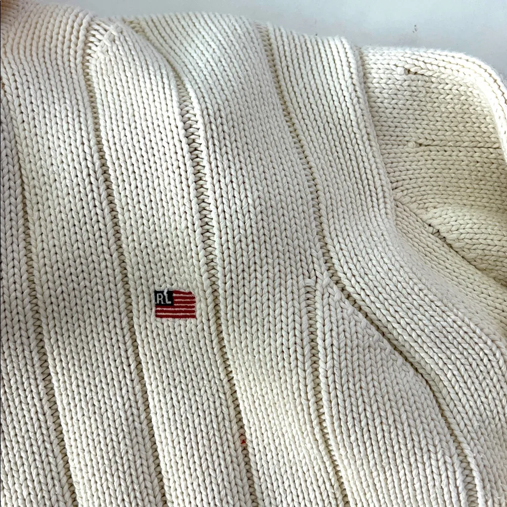 POLO RALPH LAUREN VINTAGE THICK RIBBED FLAG EMBROIDERY COTTON CROP ZIP SWEATER M - Image 8