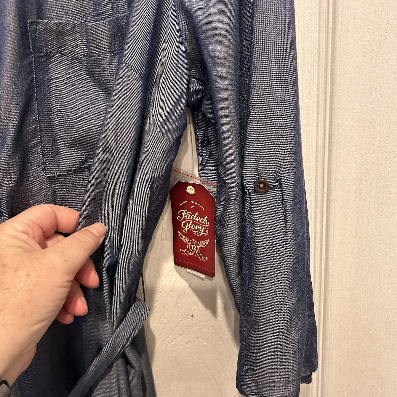 NWT Faded Glory Chambray Belted Shirt‎ Dress Women 12-14 Button Down Indigo - Image 5