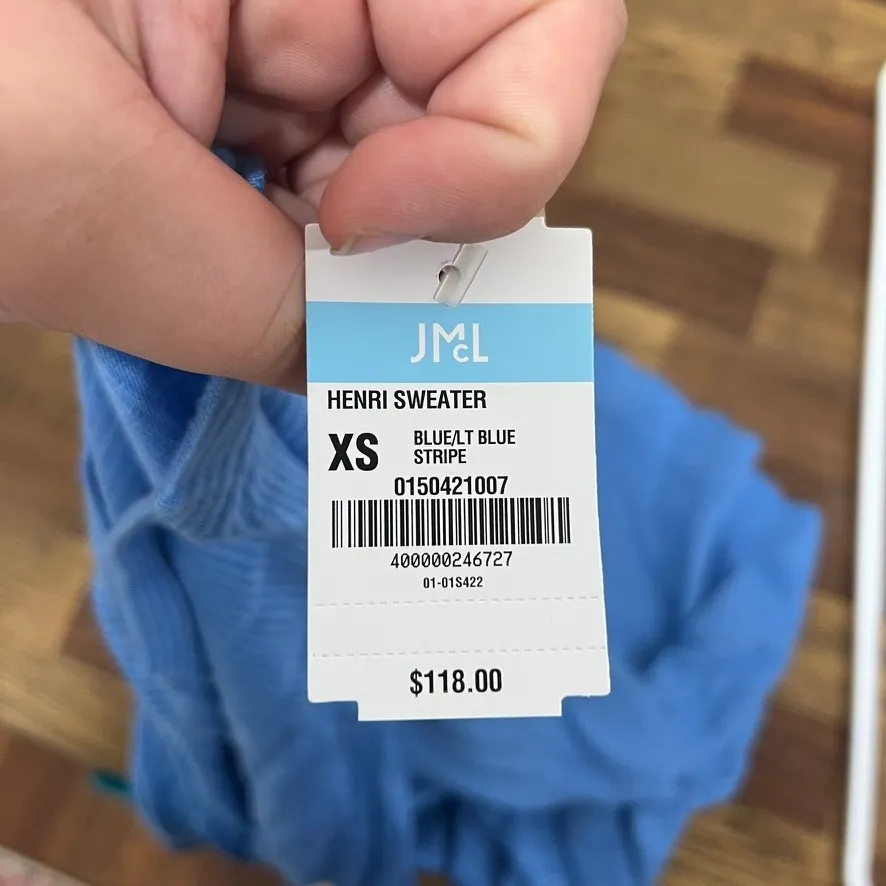 J‎ Mclaughlin Janie Sweater XS NWT $158 Stripe Button Crew Long Sleeve Knit Blue - Image 4