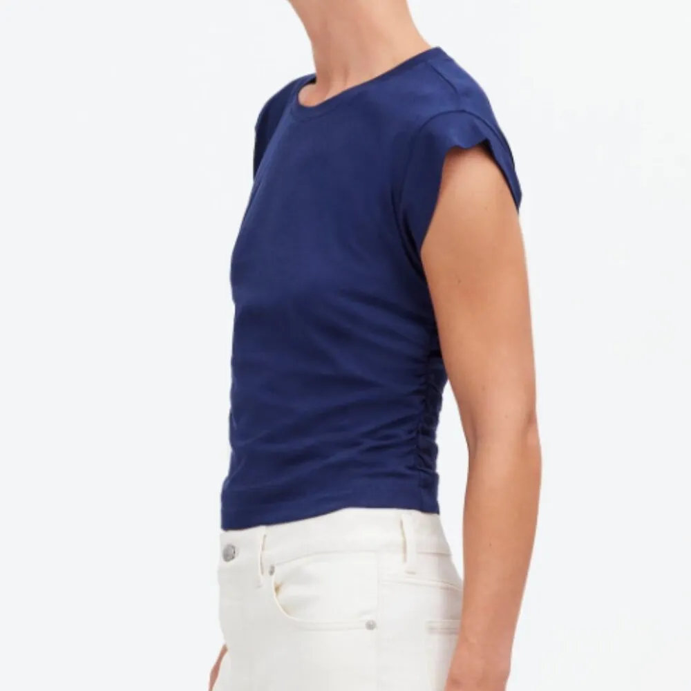 Madewell Top Womens Side-Cinch Muscle Tee Cap Sleeves Slim Fit Blue Size XXS NEW - Image 2