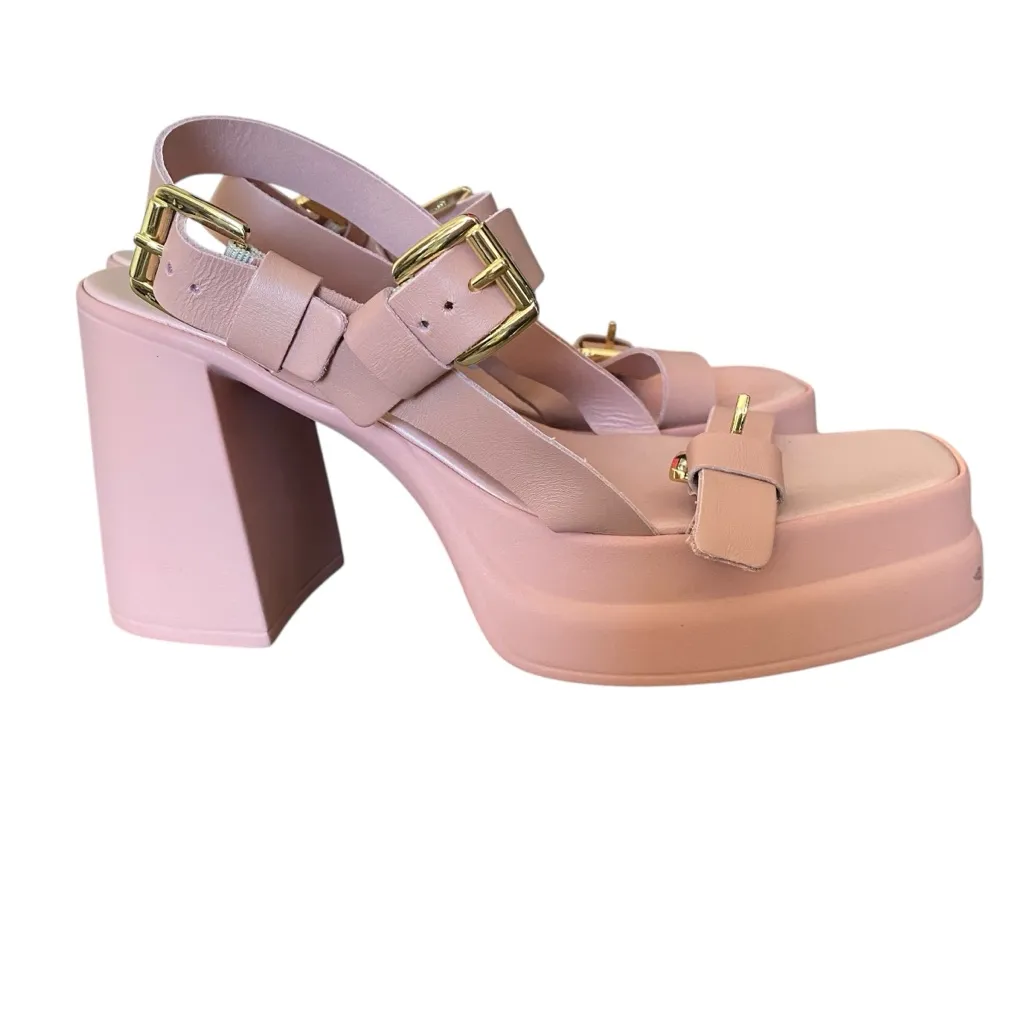 Free People Pamela Double Stack Pink Leather Platform Heels size 39 US 8.5-9 - Image 4