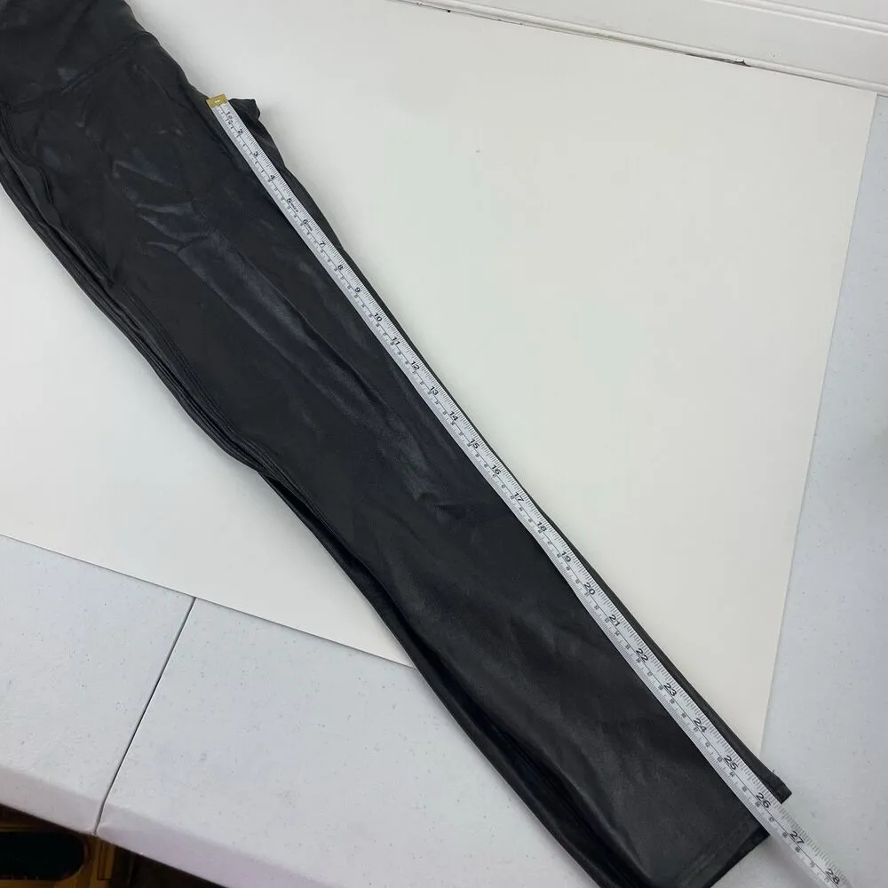 SPANX Women's Faux Leather Shiny Black Glossy LEGGINGS #2437 Size Large - Image 10