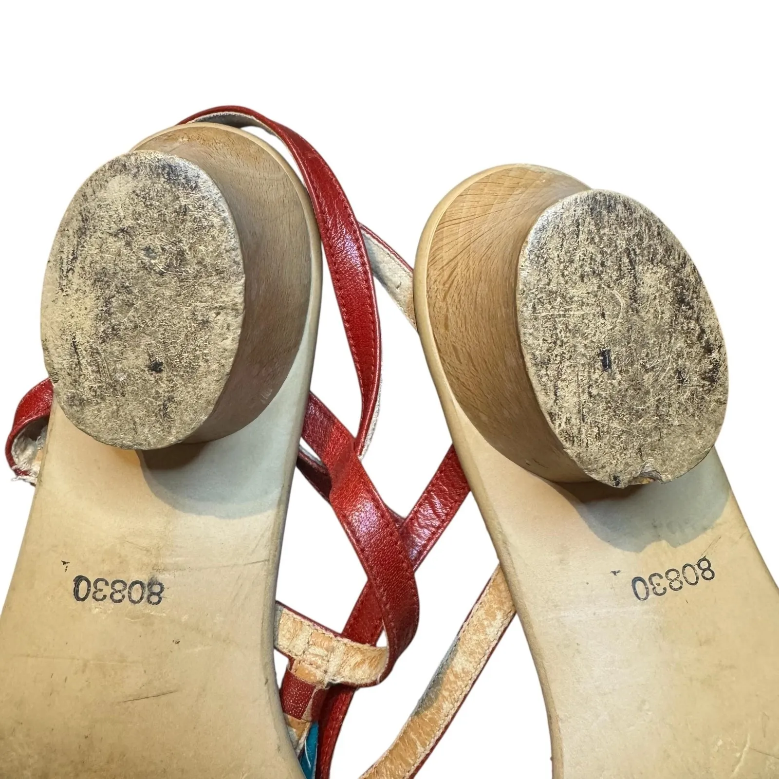 Golo Wedge Sandals Womens Size 10‎ Red Leather Tassel Ankle Strap Made in Italy - Image 11