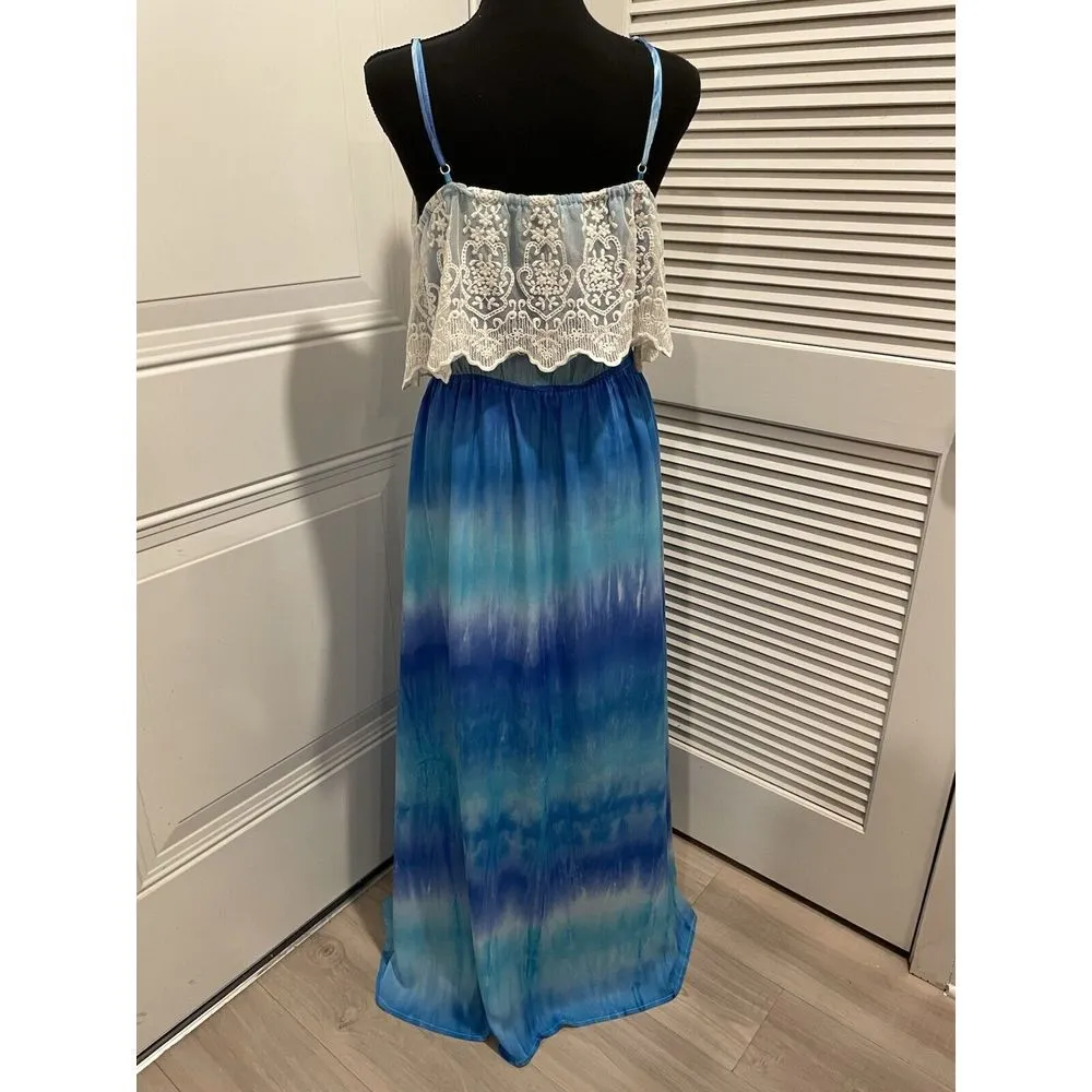 TCEC Tie Dye & Lace Spaghetti Strap Maxi Dress • Sz Large • Elegant with Comfort - Image 3