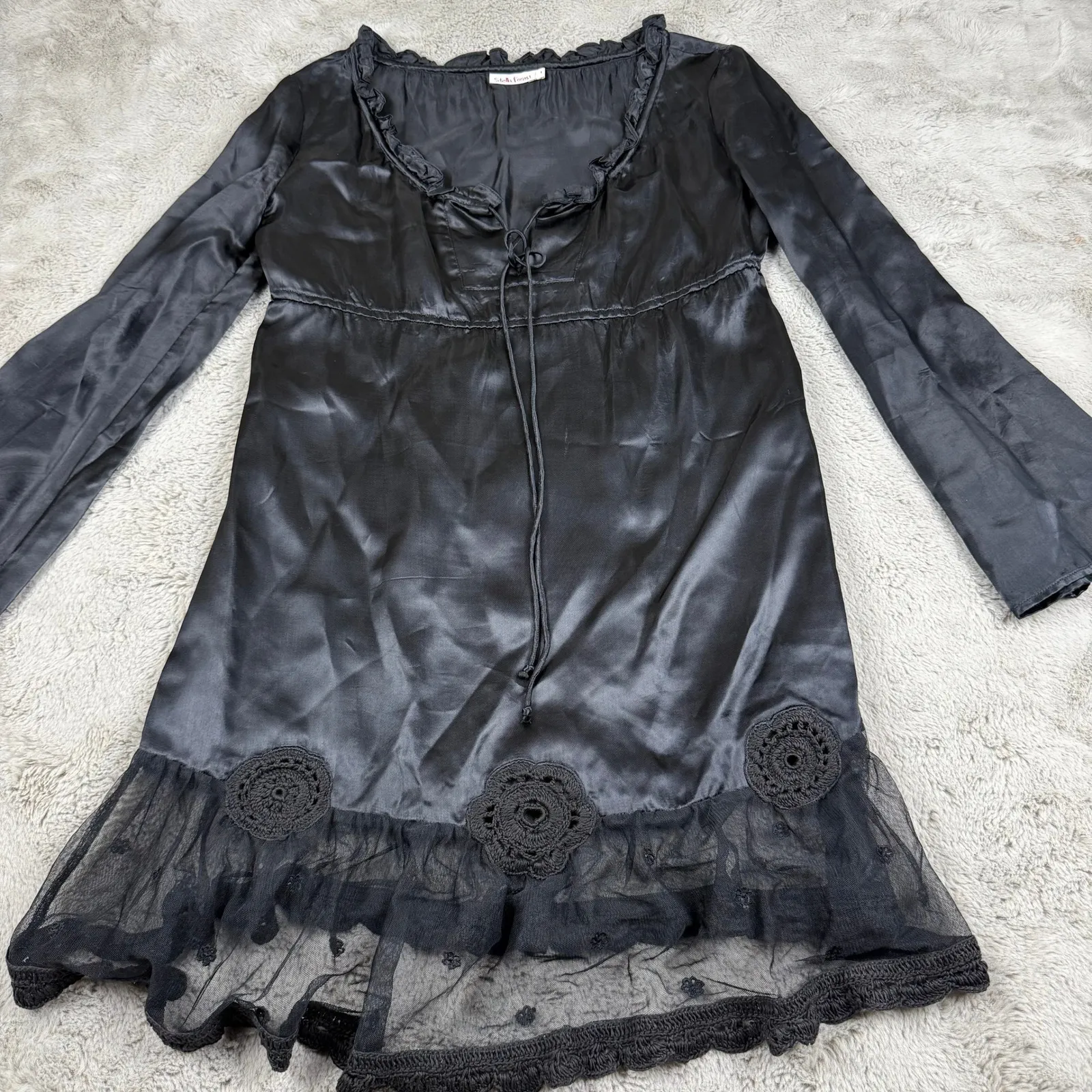 Stella Forest Mini Dress Crochet Trim Black Sz S Babydoll Whimsigoth Fairy‎ Y2K - Image 11