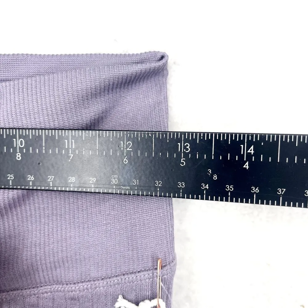 GOOD AMERICAN Leggings Women Size S/M High Waisted Ribbed Dusty Violet Athletic - Image 5