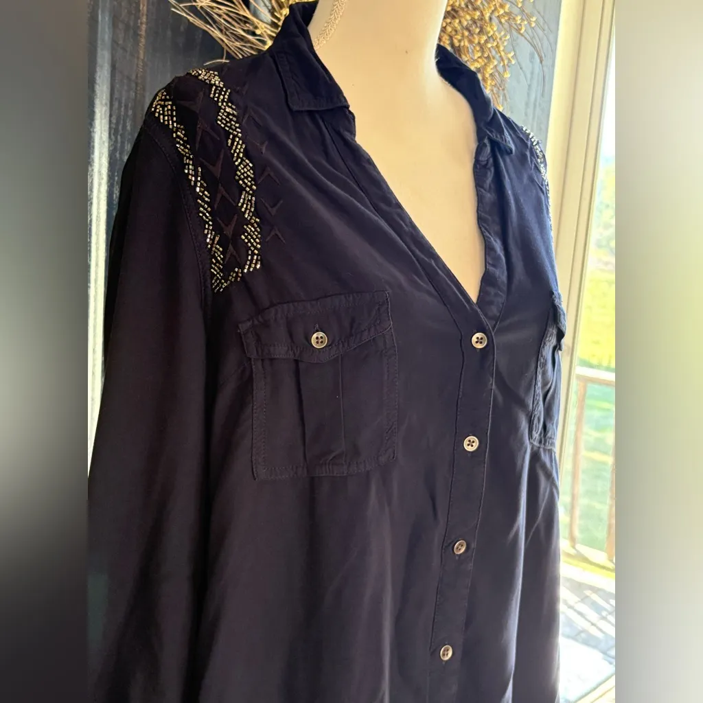 Rock & Republic Black Button-Down Shirt with Silver Accents - Image 2