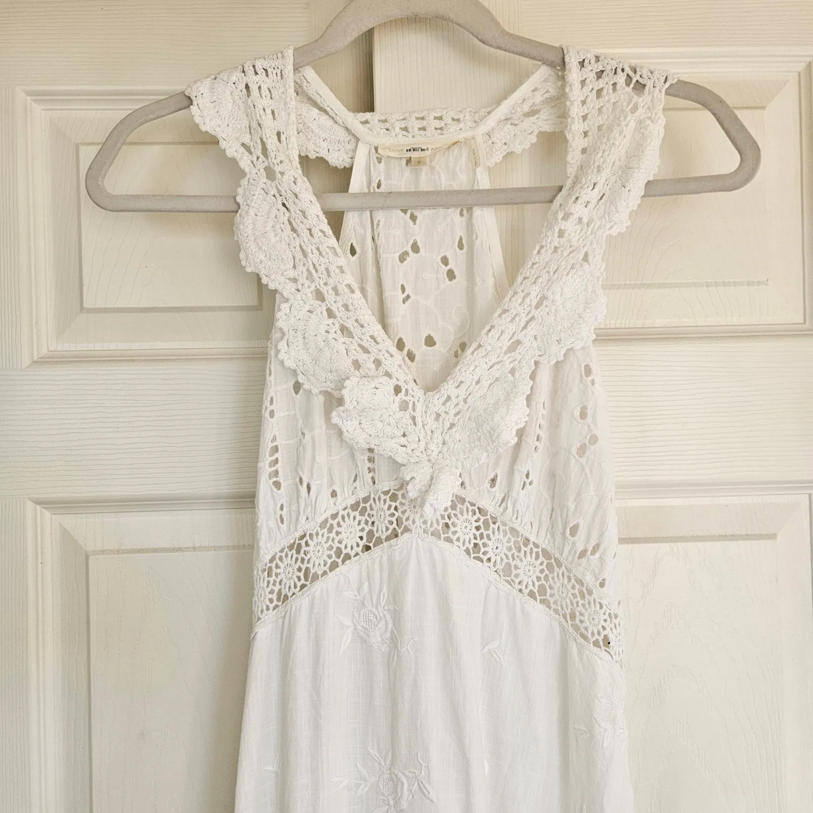 Free People LoveShackFancy Hasina Gown White Vacation Beach US 6 - Image 6