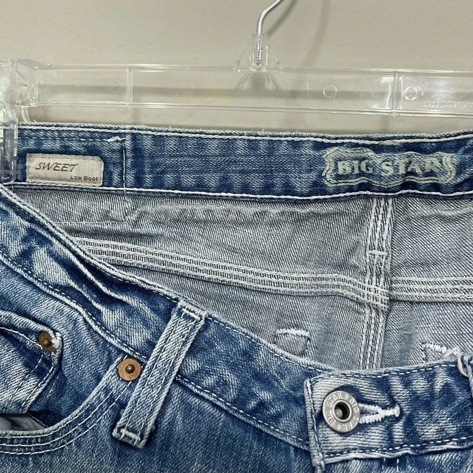 Vintage Big Star Jeans Womens Sz 32 Long Blue Low Rise Sweet Boot Stretch Denim - Image 4