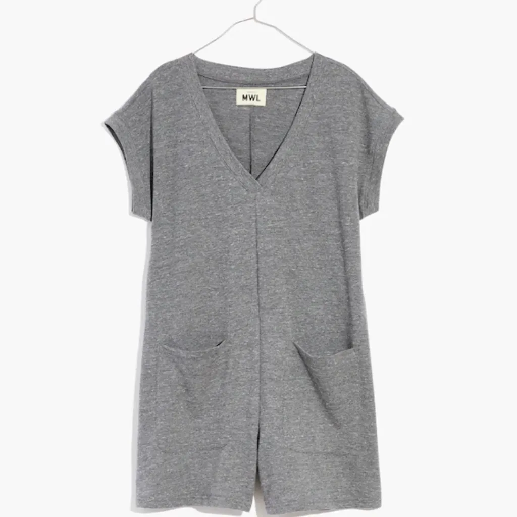 Madewell MWL Skyterry V-Neck Boxy Easy Fit Romper Heather Storm Gray Size XS - Image 5