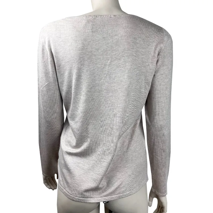 T Tahari Tan Heathered Knit V-Neck‎ Sweater - Image 4