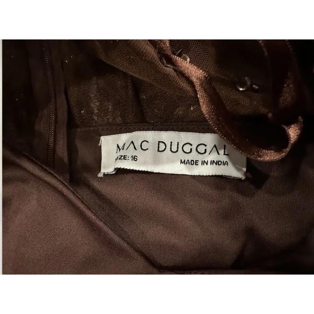 Mac Duggal 24018 Womens Brown Flutter Sleeve Sheer Top Beaded Dress Gown 16 - Image 8