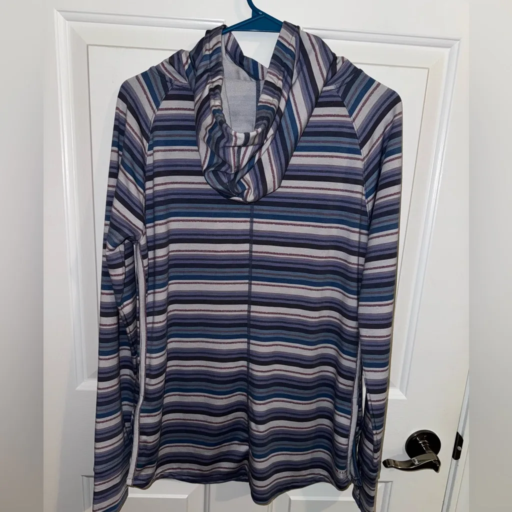 Title Nine Crossover High Neck Striped Hoodie Blue Purple Thumb Holes Size M - Image 11