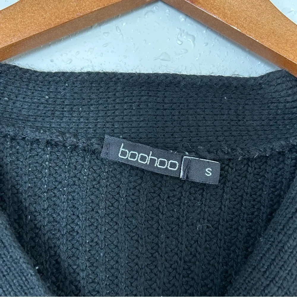 🦋 Boohoo Black Ribbed Cardigan Small Neutral Casual - Image 2