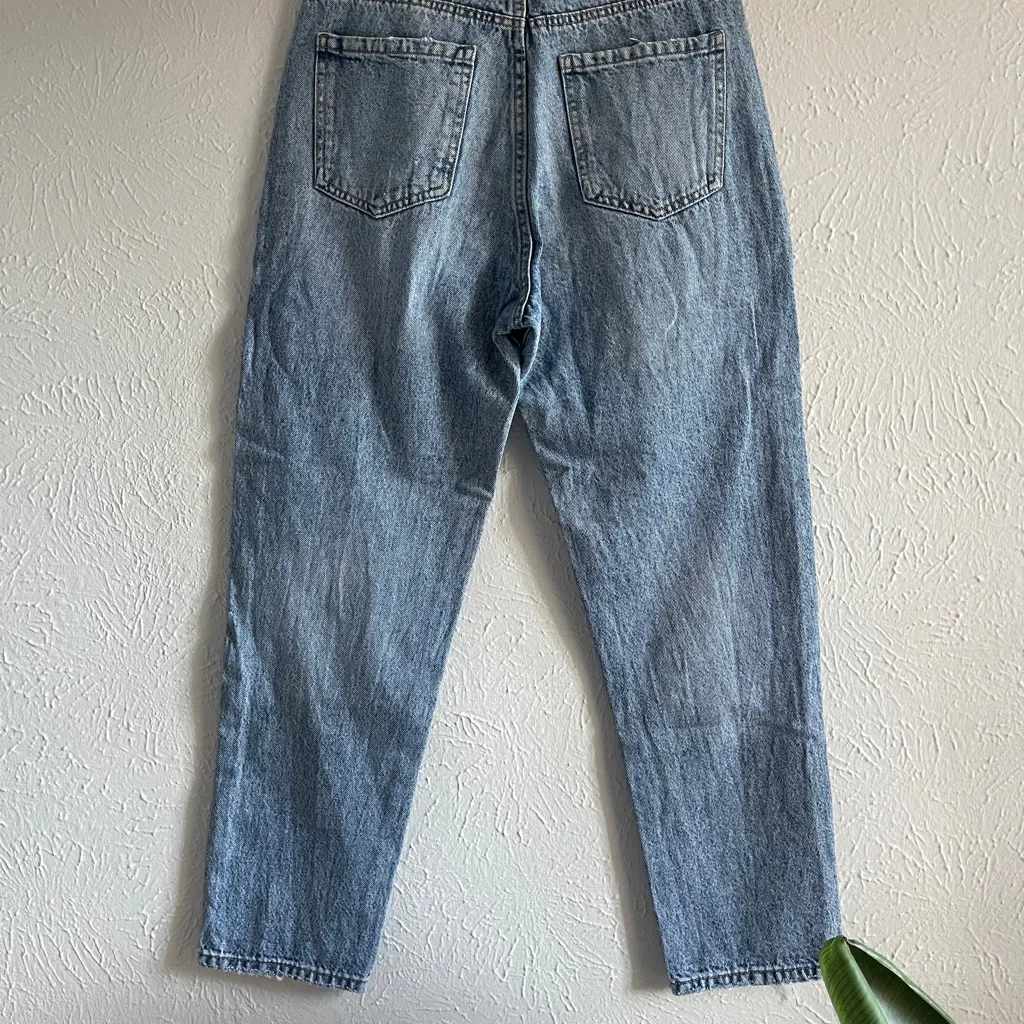 Stradivarius Mom Jeans Blue Denim Distressed Button Fly Women Size US 06 - Image 7