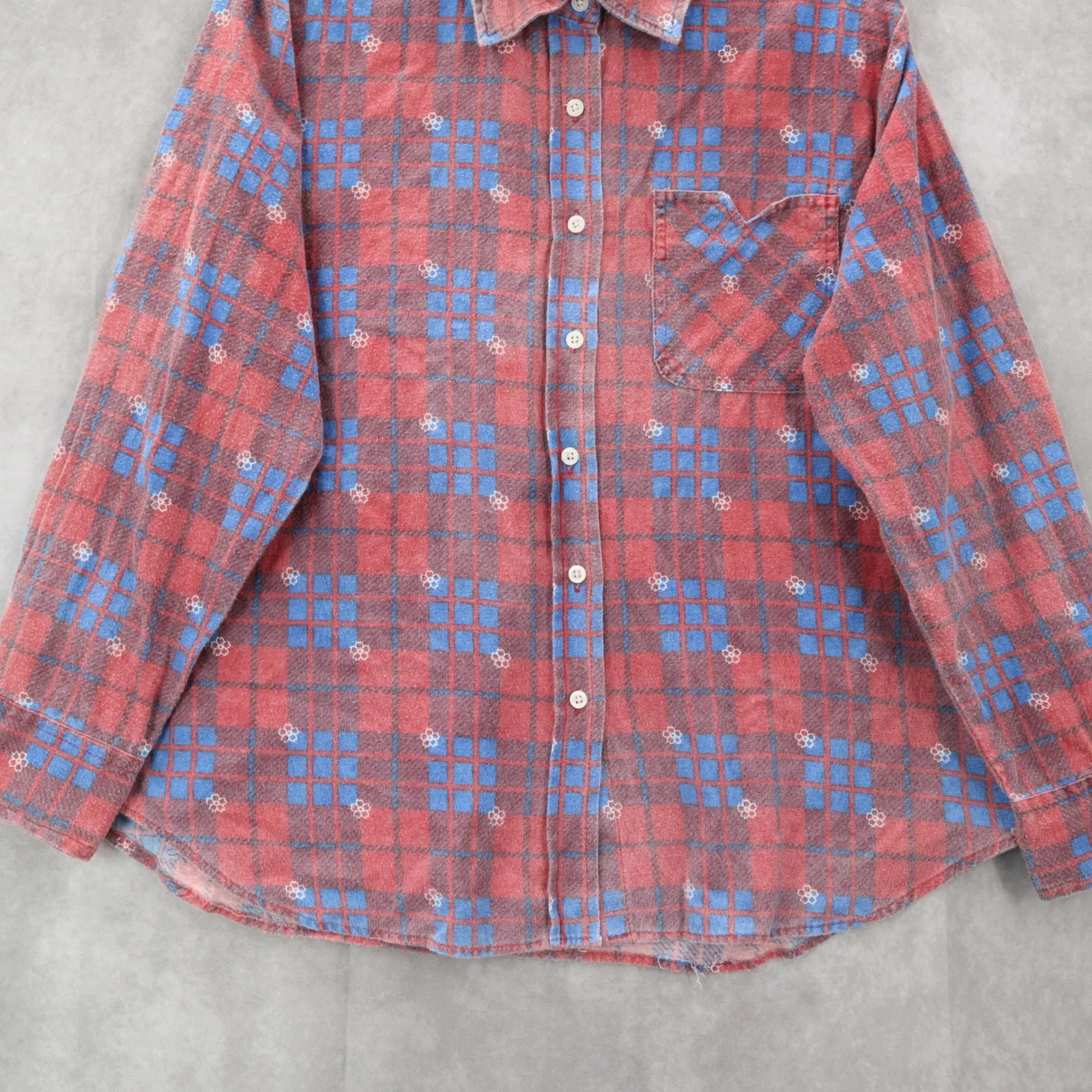 American Sweetheart Red Plaid Flannel Button Up Long Sleeve VTG Western Shirt XL Size L - Image 5