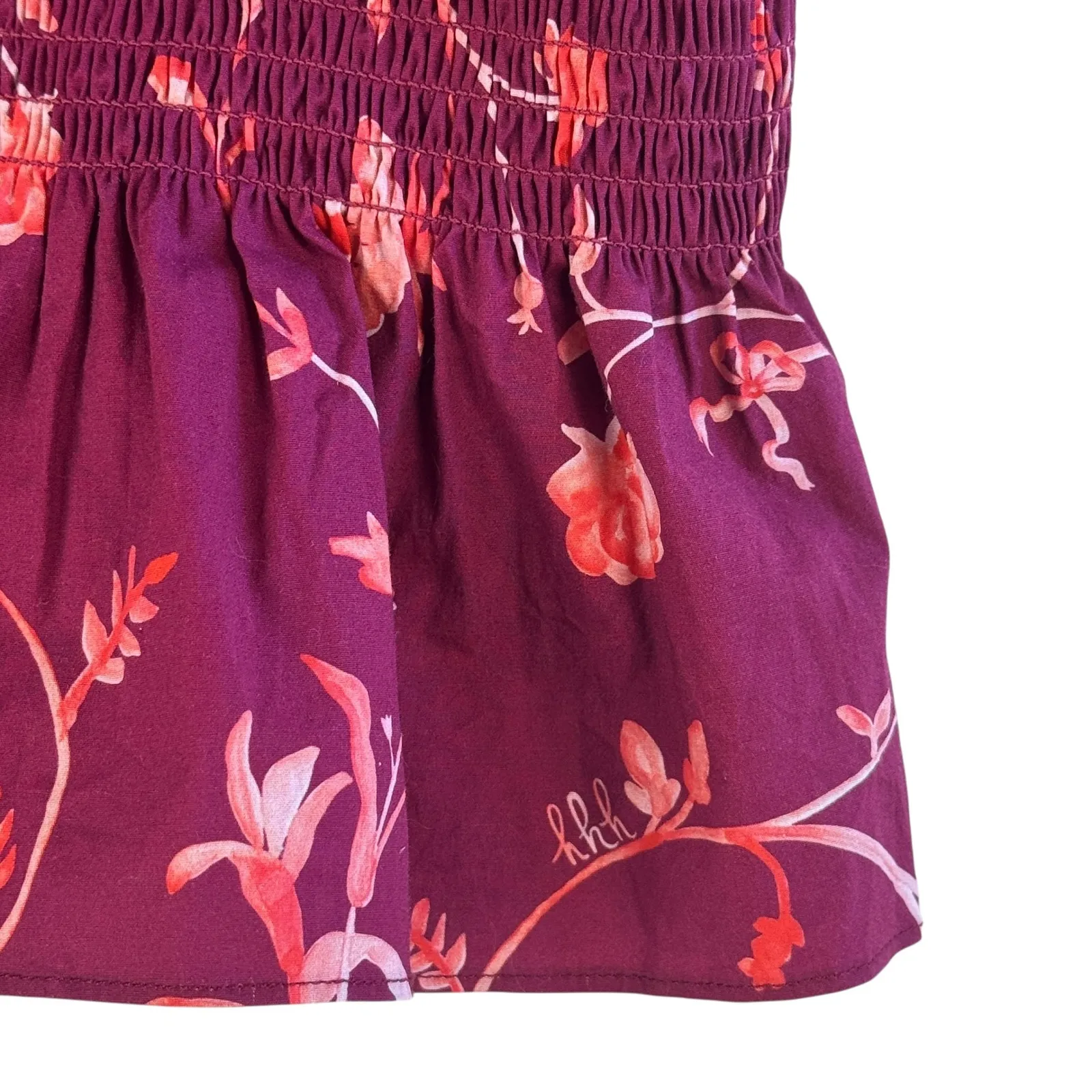 Hill House Home Paz Smocked Ruffle Top M‎ Burgundy Floral Cottagecore Coquette - Image 6