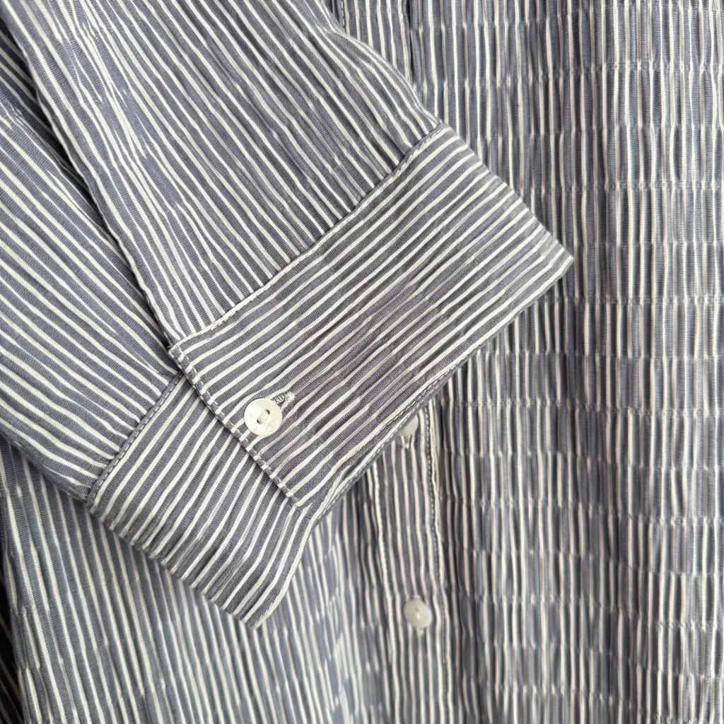 Ulla Popken Coastal Micro Pleated Blue White Striped Button Up Tunic Shirt 24/26 Size undefined - Image 3