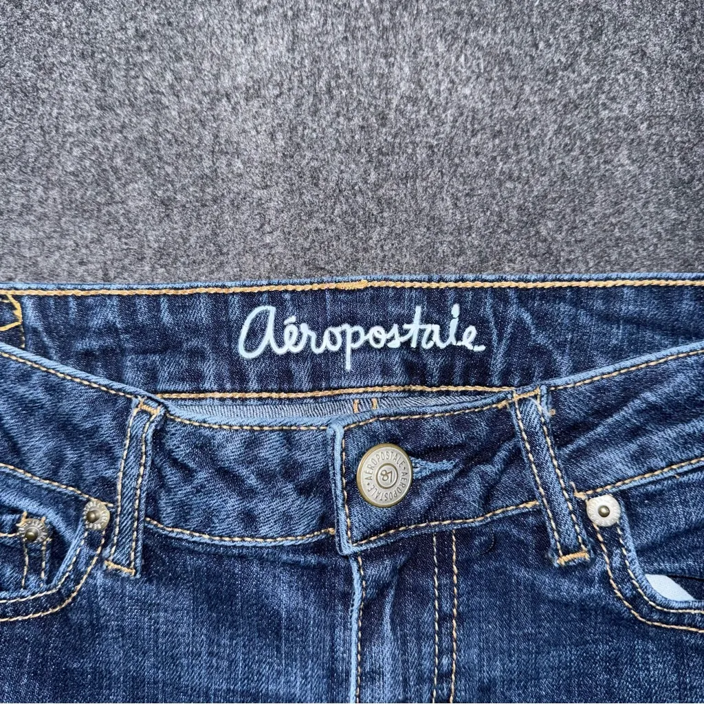 Aeropostale Low Rise Micro Mini Vintage Blue Denim Jean Shorts 2000s y2k Sz 2 - Image 4