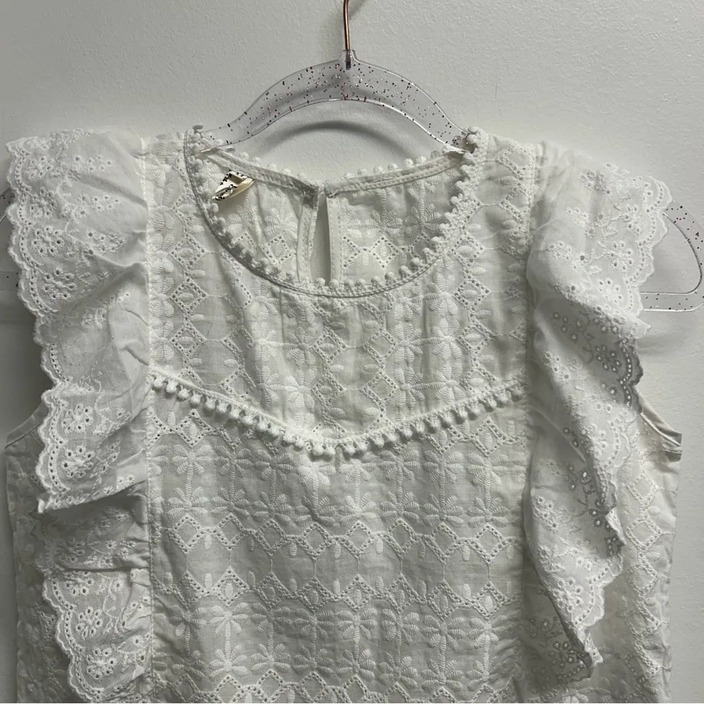 White Eyelet Lace Ruffle Babydoll Top Size M - Image 2