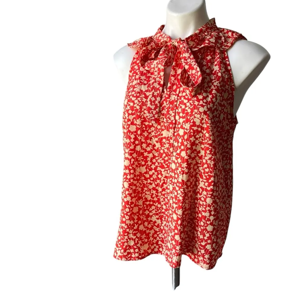 Marc By Marc Jacobs Ruffle Collar Cotton Silk Red Cream Floral Print Blouse,Sz L - Image 2