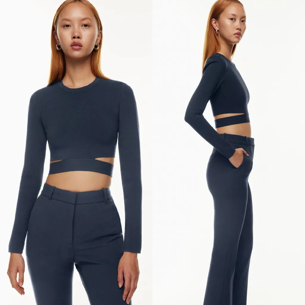 NWT Aritzia Ten by Babaton Retrospect Sweater Strip Cut Out Cropped Top Sz M 💛🎀 - Image 3