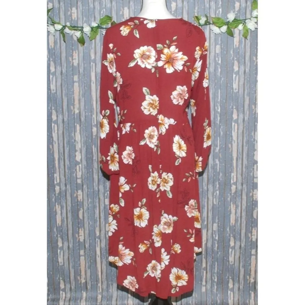 Stevie Hender Floral Dress Size L Midi Half Bell Sleeve Zip Back Boho Sheath - Image 6