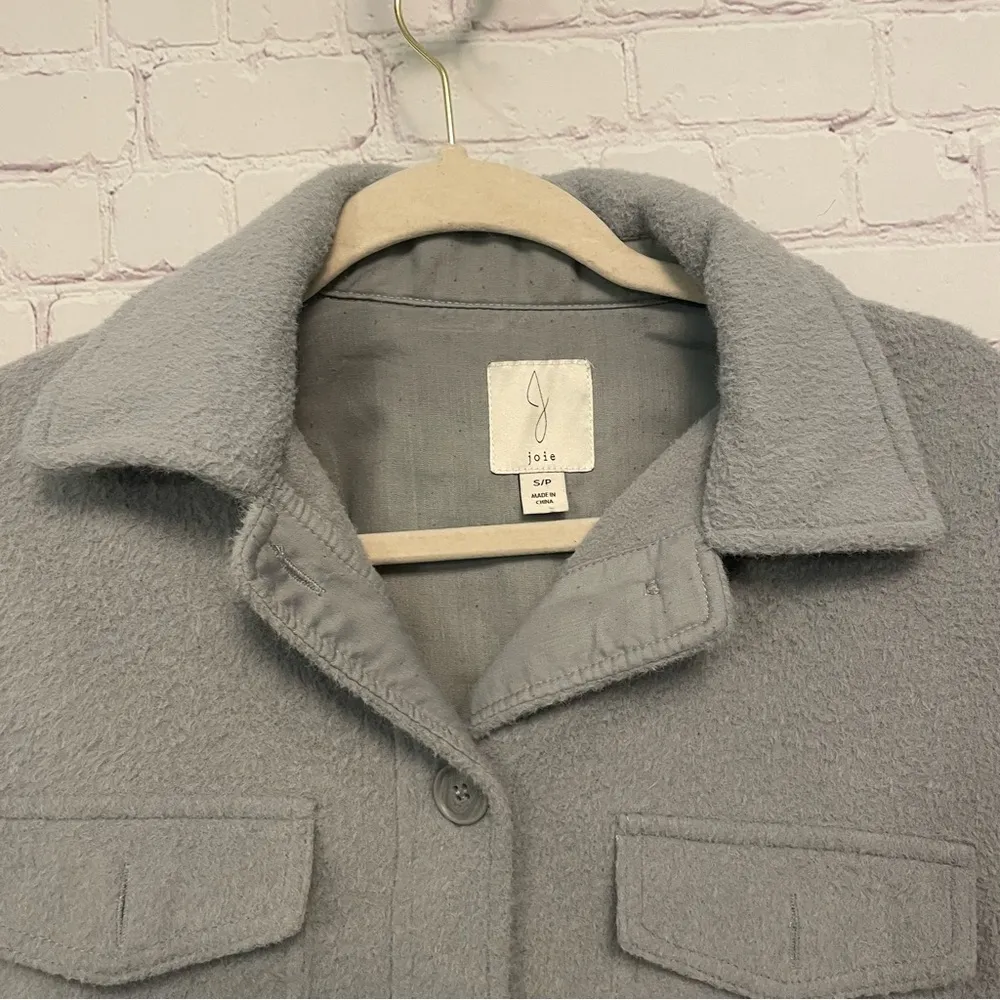 Joie Button Down Wooley Ladies Shacket, pockets, blue grey, Small, oversized - Image 9