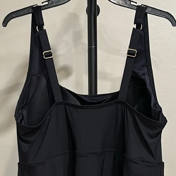 Lands End Chlorine Resistant Tummy Control Square Neck Swim Dress 20W Black - Image 8