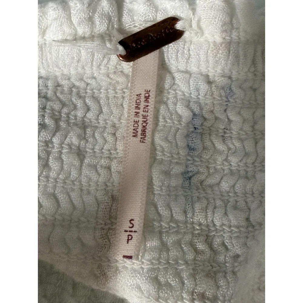 Free People Women Cropped Corset Smocked Top Sz S White Puff Sleeve Cottage Boho - Image 6