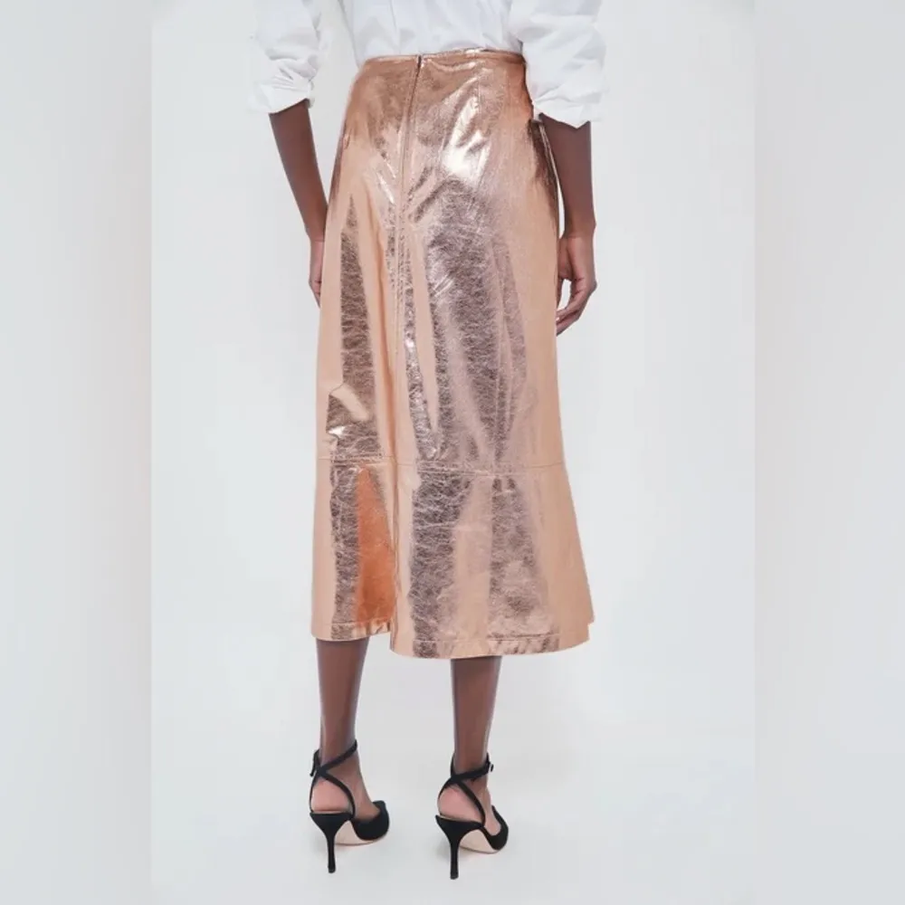 Tuckernuck x India Hicks London Skirt Size 4 NWT Gold Metallic Foil A-Line Midi - Image 5