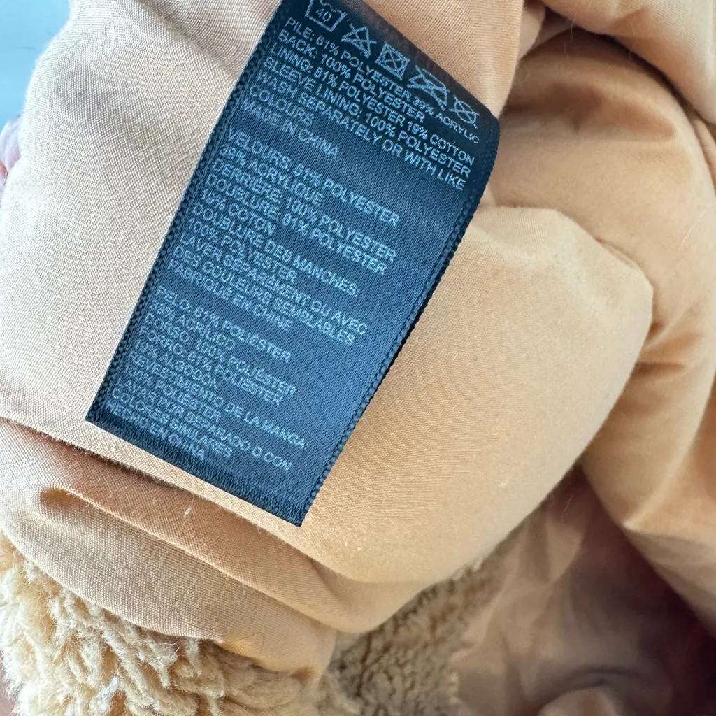 Urban‎ Outfitters Teddy Jacket Full Zip Up Cropped Beige Coat Size Medium - Image 5