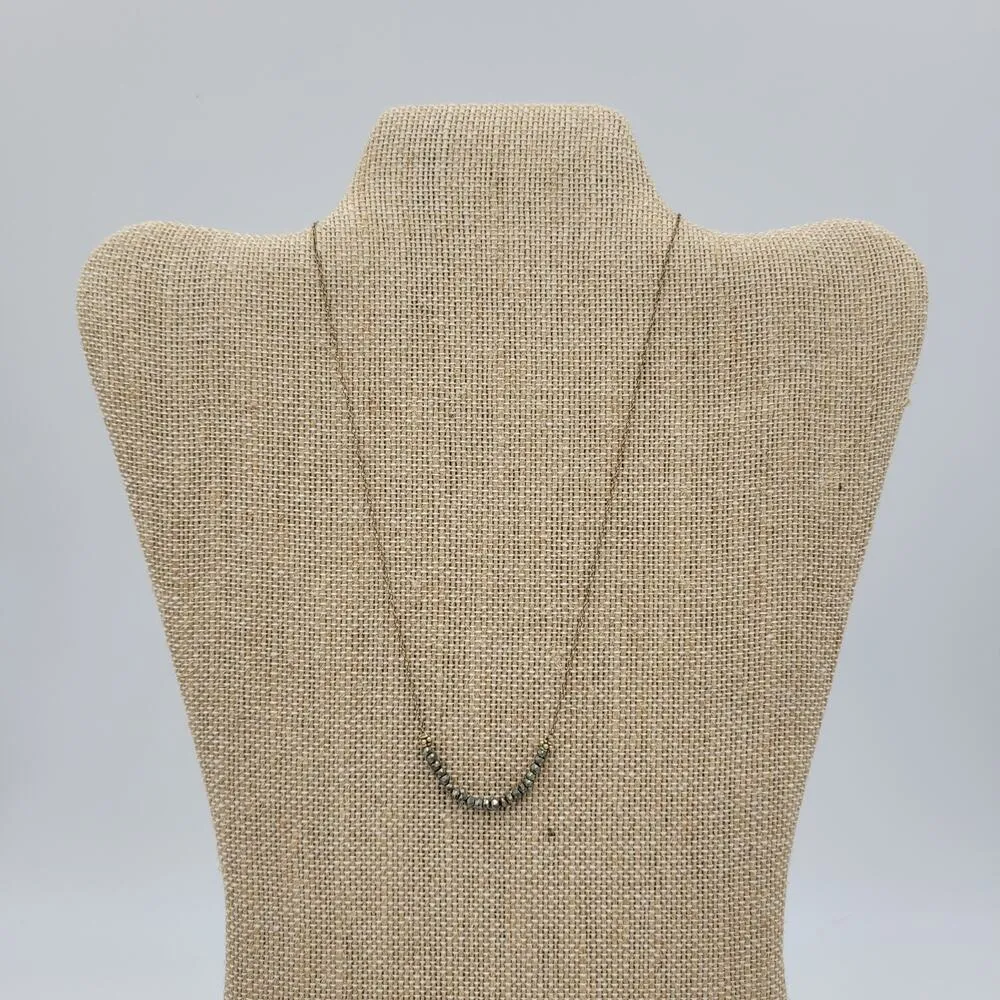 Women's Necklace 18" Jewelry Accessories Simple Gold Tone Curved Beaded Pendant - Image 9