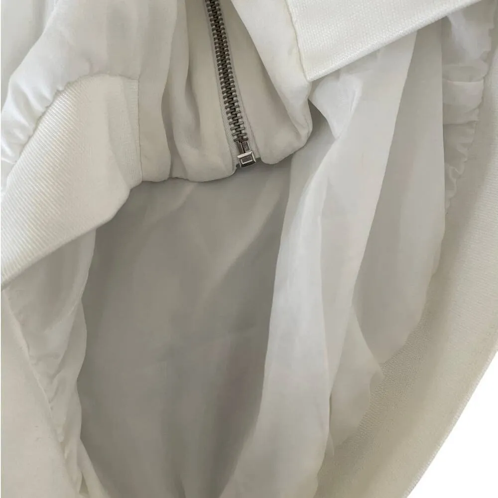 Y2K Zara Women Bomber Jacket XS White Retro Streetwear Satiny Fairycore Academia - Image 12