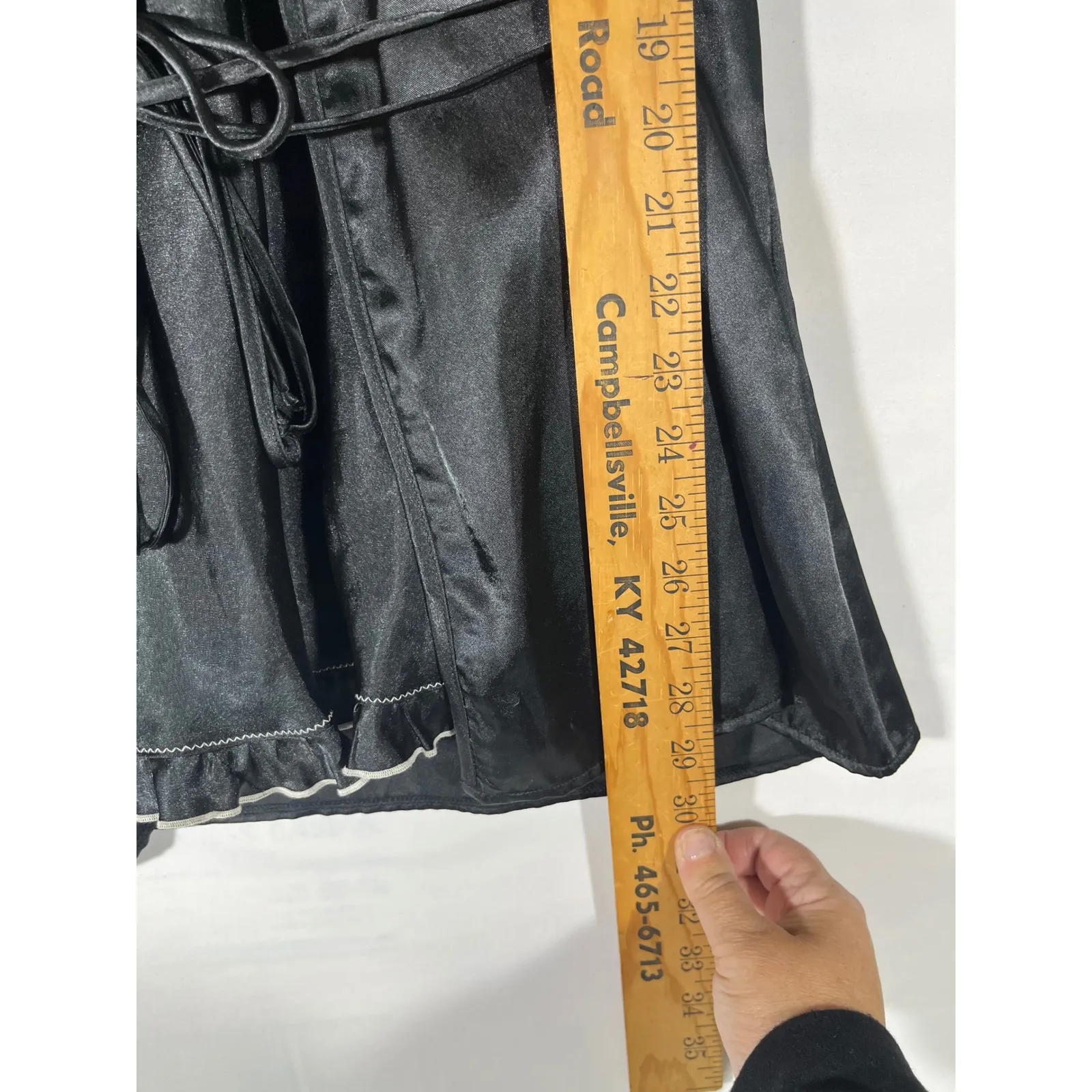 VTG Seductive Wear by Cinema Elle Black Satin Ruffle Robe/Baby Doll Gown Set S/M Size M - Image 3