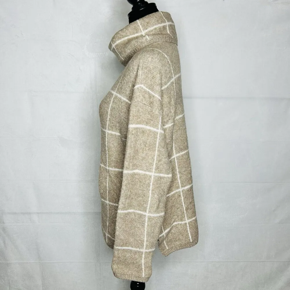 Madewell Sweater Sz S Brown Wool Blend Windowpane Turtleneck Pullover Tan Brown - Image 4