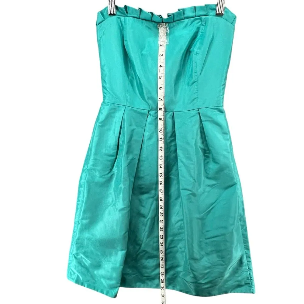 J Crew Dress Women 2 Green Aqua Silk Tafetta Audrey Strapless Ruffle Cocktail - Image 8