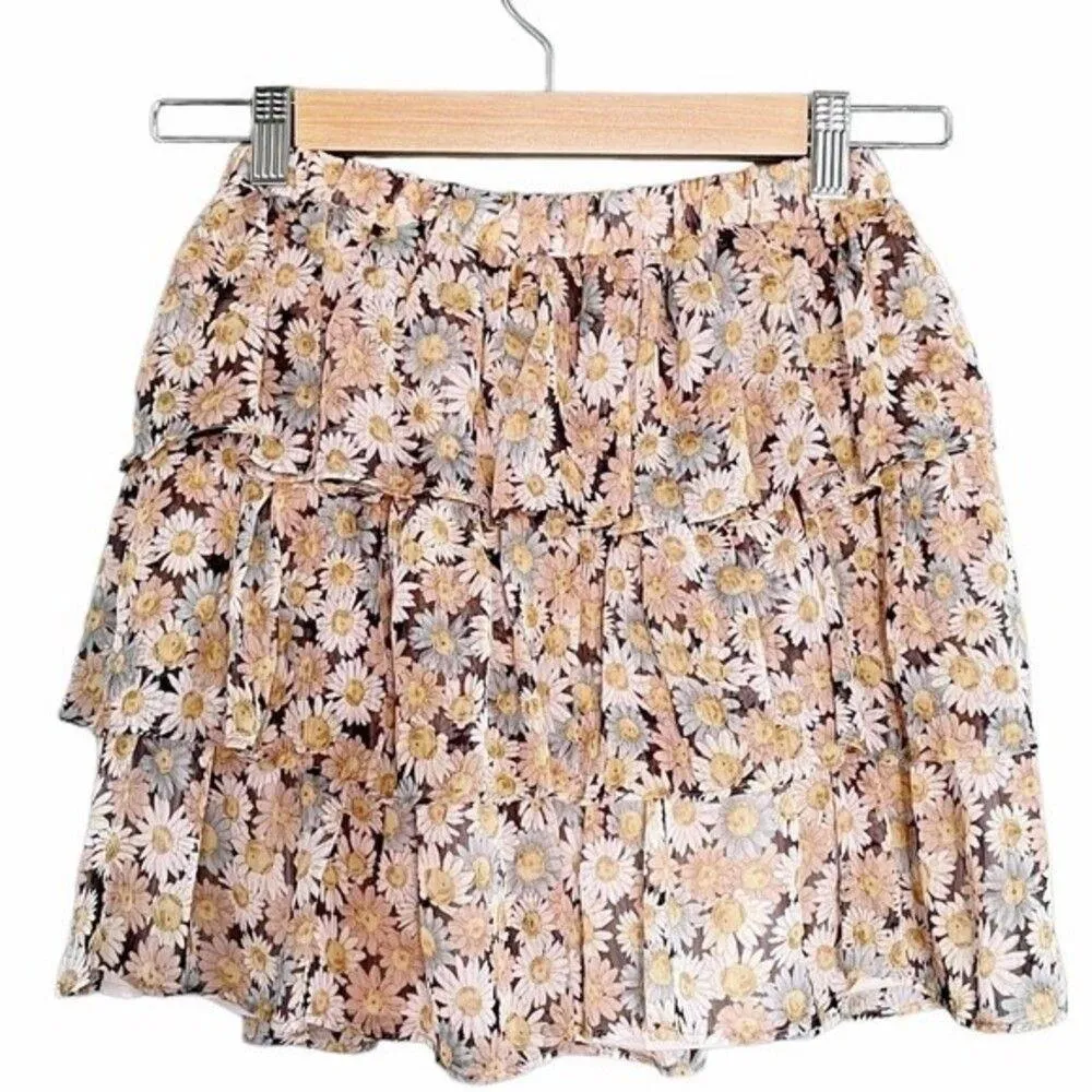 NWT Laurella Tiered Pastel Daisies Spring Ruffled Mini Skirt Women’s Size S/M Green - Image 3