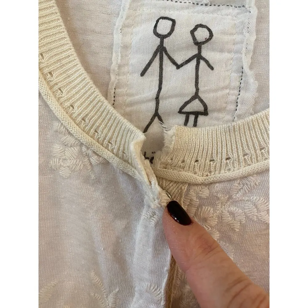 Pete & Greta Long Sleeve Embroidered Snap Button Sweater Cream Small - Image 9