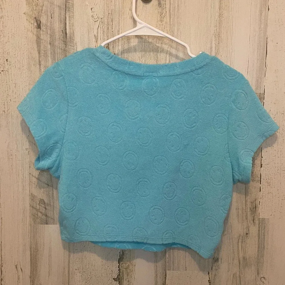 Aerie Offline Terrycloth Allover Smiley Face‎ Print Cropped Tee-Size M NWT - Image 2