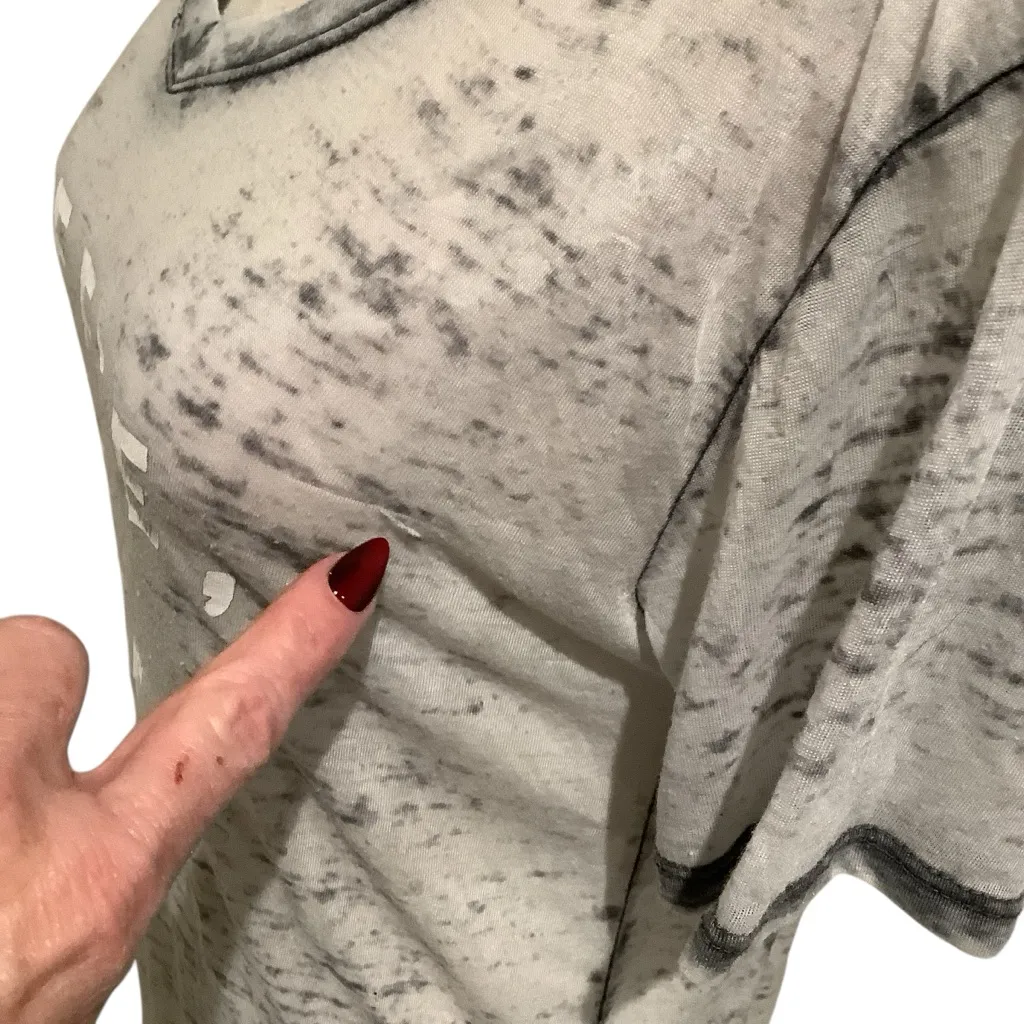 Women’s Distressed Gray Graphic High Low V Neck shirt COFFEE PETS PEACE & QUIET. - Image 9