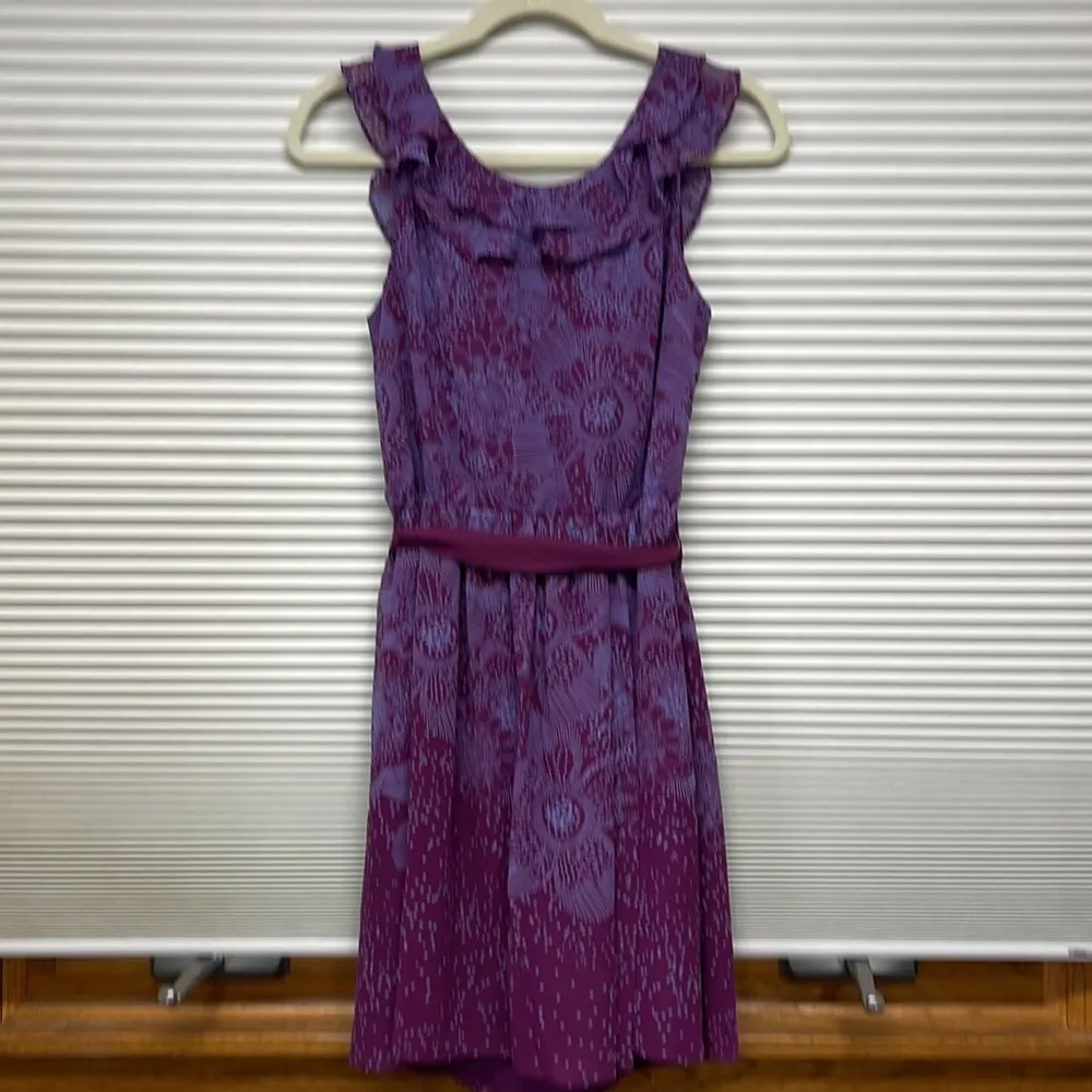 Elle NWT Purple Blue Aruba Floral Ruffle Belted Sleeveless Mini Dress Size Small - Image 6