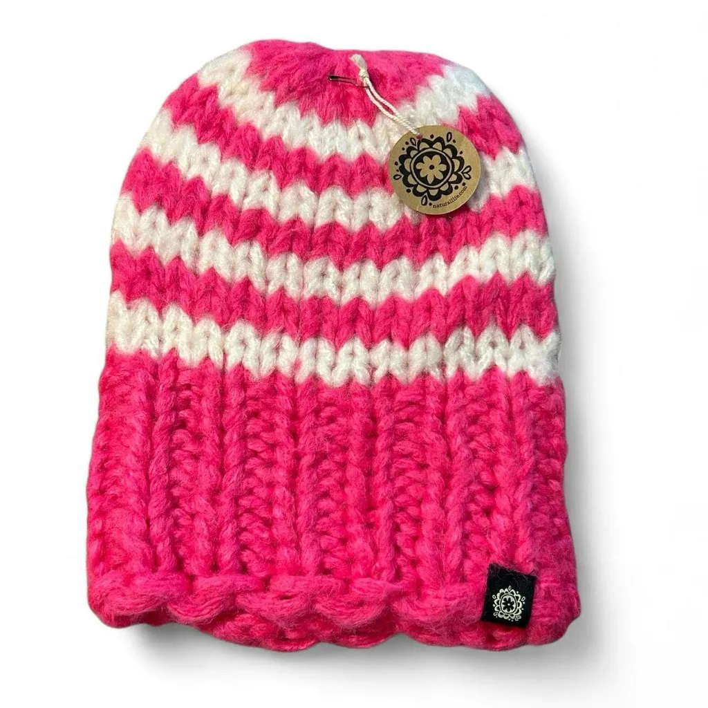 NWT- Natural Life / Chunky Crocheted Beanie – Pink & White Cozy Winter Hat - Image 4